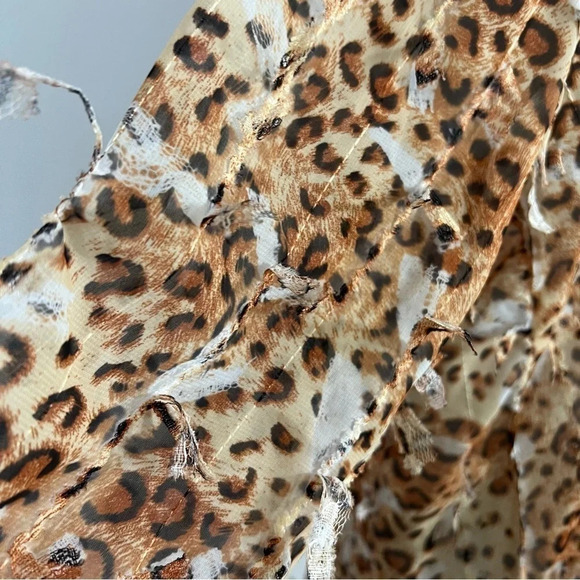 Feratelli Vintage Textured Frayed Leopard Cheetah Blouse Medium Sheer 3/4 Sleeve - Picture 9 of 10